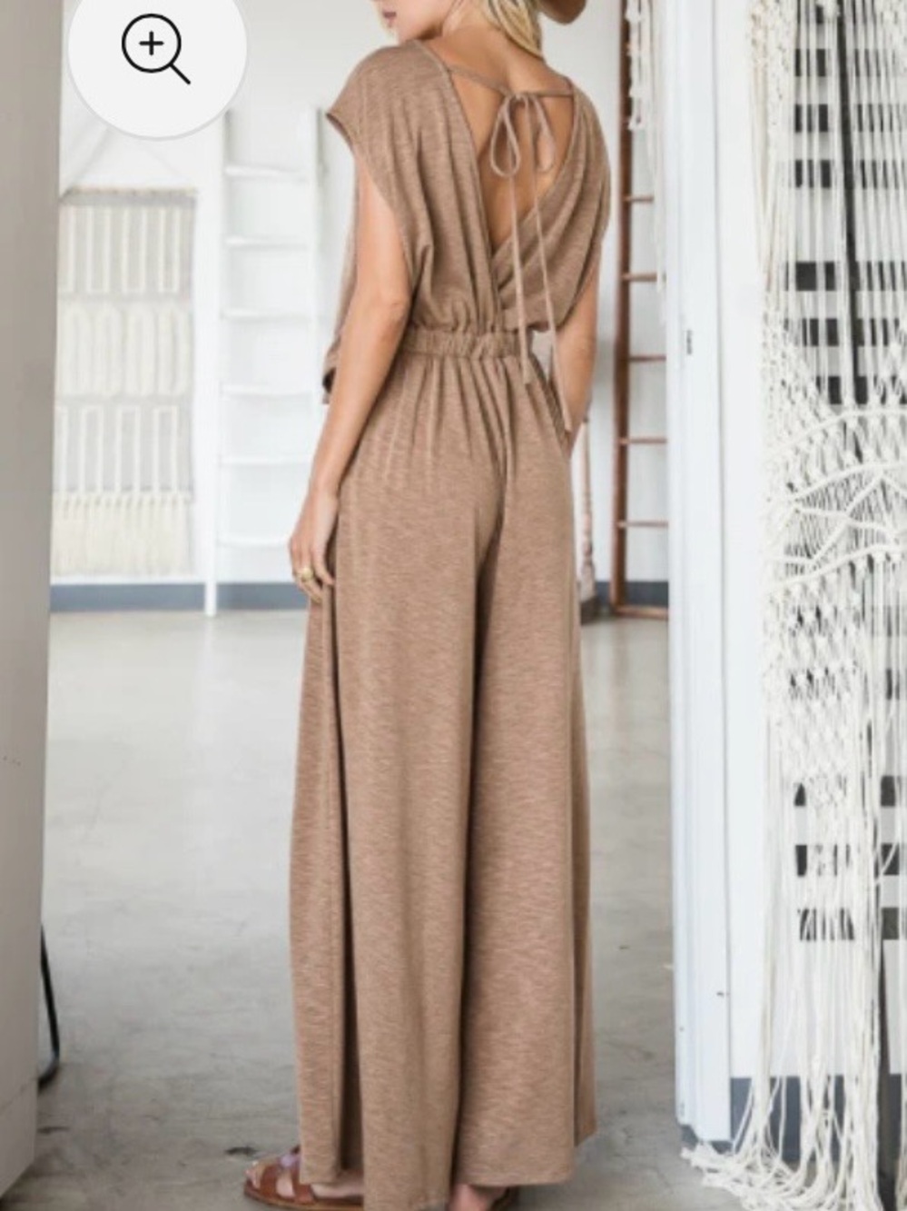 Bucket List Open Front Wide-Leg Knit Jumpsuit in Brown size M - Picture 3 of 10